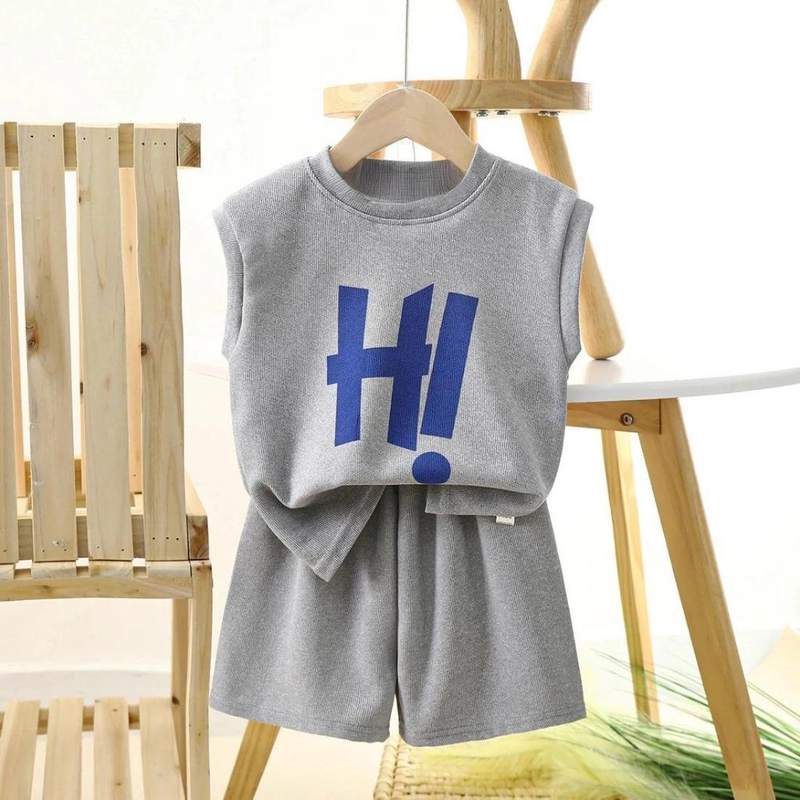 Product image Badia Kids Fashion - Setelan Set Singlet Anak Wari Unisex HI Kaos dan Celana Pendek Anak Unisex No4 (2-3 Tahun) Abu