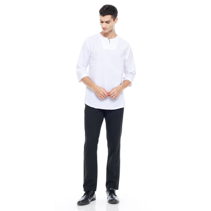 Product image MALLVOSE - Kemeja Pria Kurta Lengan 3/4 MV04 Kasual Putih Premium Dewasa M PUTIH