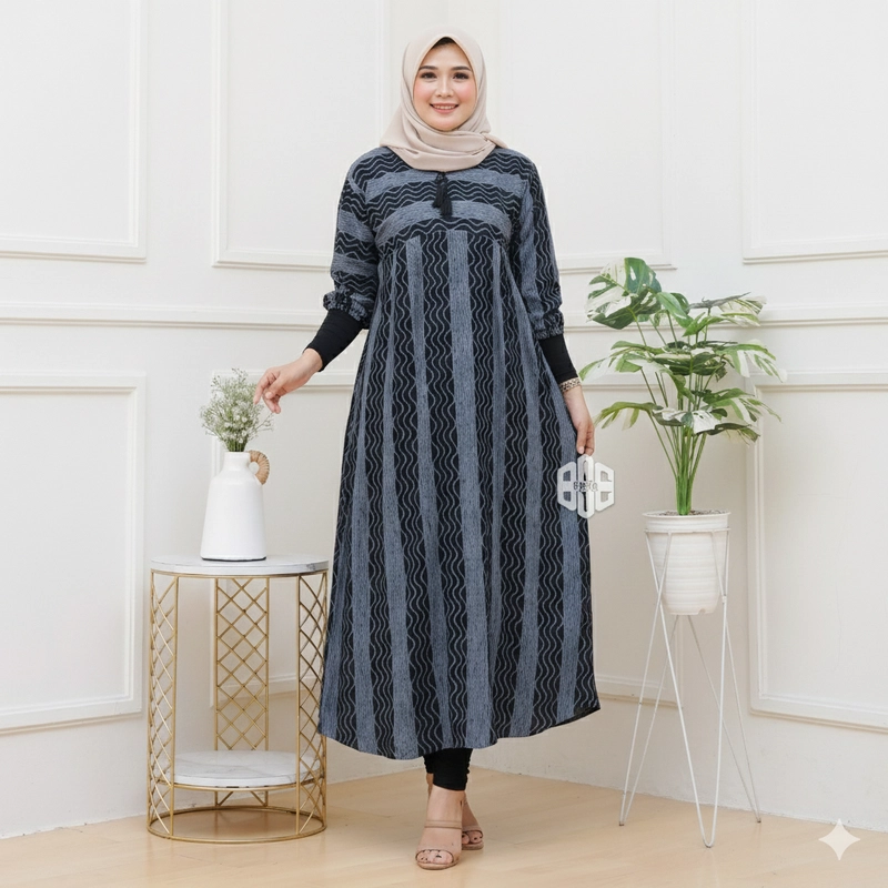 Product image Disya.id - Dress Gamis Wanita Bahan Rayon Resleting Depan Salur Hujan LD 120cm Abu