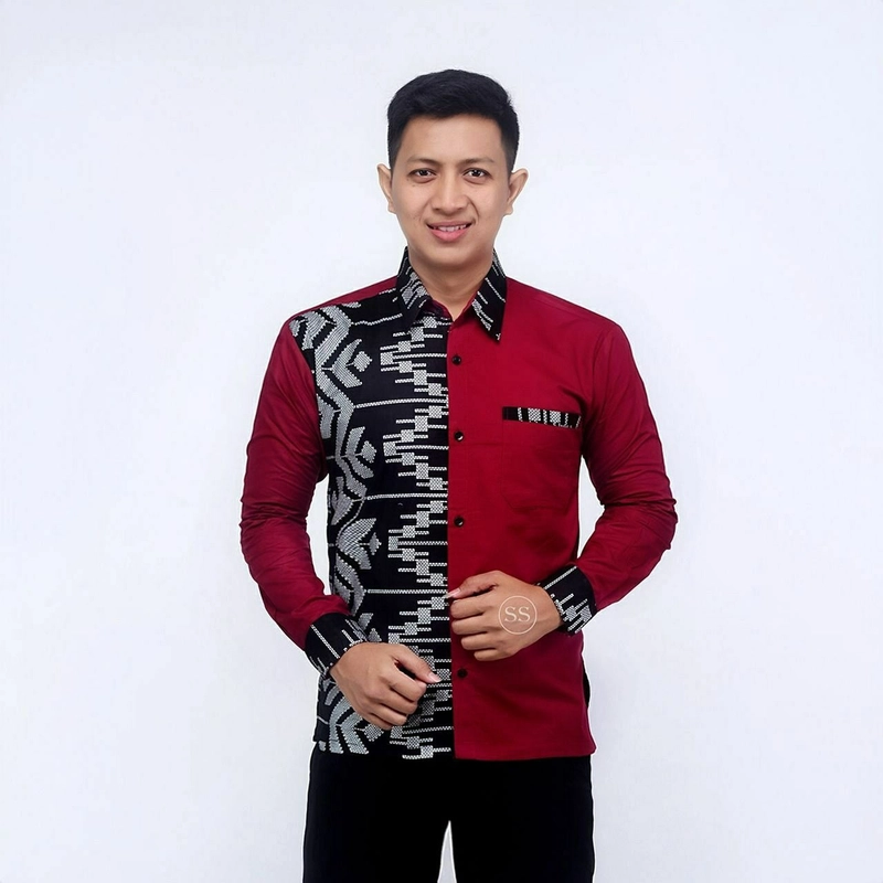 Product image Kois Batik - Baju koko pria lengan panjang bangus sekali keren l maron