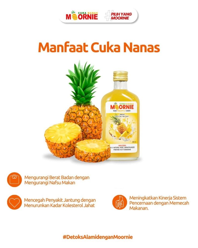 Product image ABUSA HERBAL - Cuka Nanas Moornie Raw Pineapple Cider Vinegar With The Mother 250 ml Asam