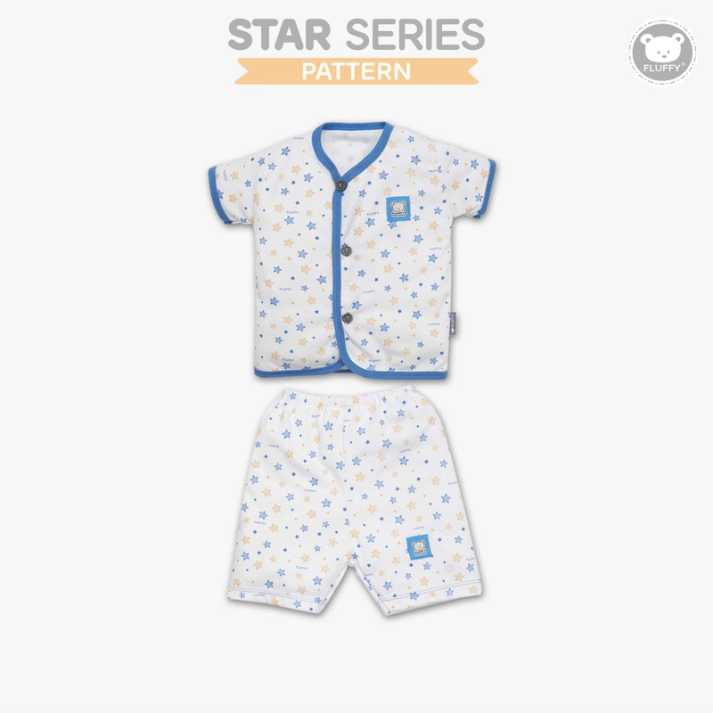 Product image FLUFFY - FLUFFY - FLUFFY Setelan Baju Pendek Pendek STAR (Isi 3Psng) SBD3S SRB SML S (3-6BLN) 5-7KG SBD3S-SRB-S