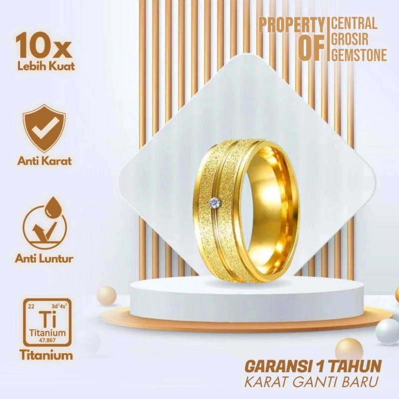 Product image CENTRAL GROSIR GEMSTONE - Cincin Couple Titanium Emas Diamond 6 Gold/emas