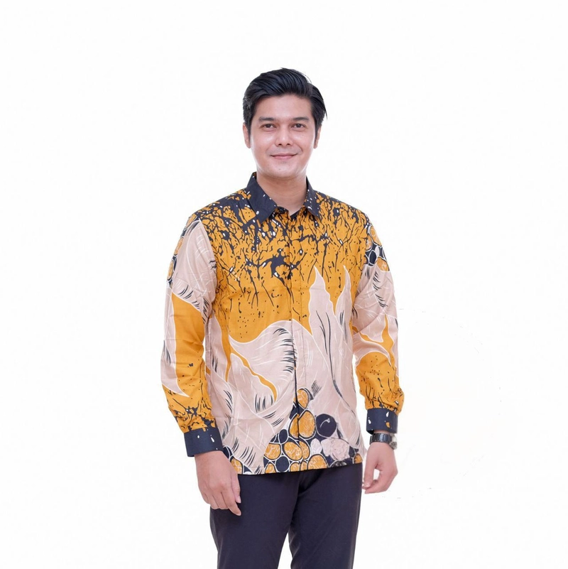 Product image Ks muslim fashion - Batik pria dan wanita sarimbit bisa dipisah motif daun kuning xxl Kemeja daun kuning