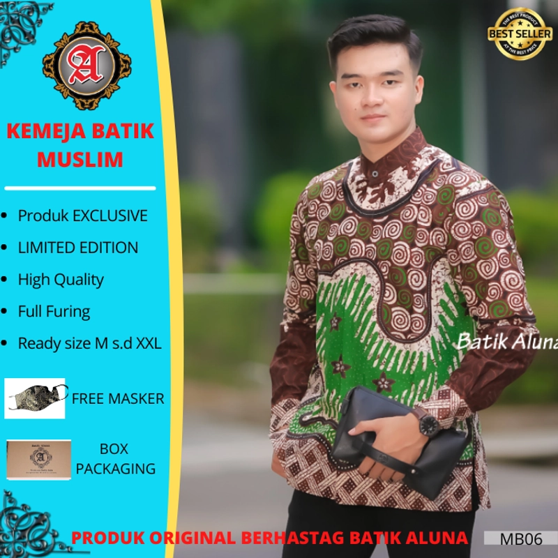 Product image Batik aluna - Mba06 kemeja muslim batik pria lengan panjang koko kurta pria premium kurta pakistan M KOKO