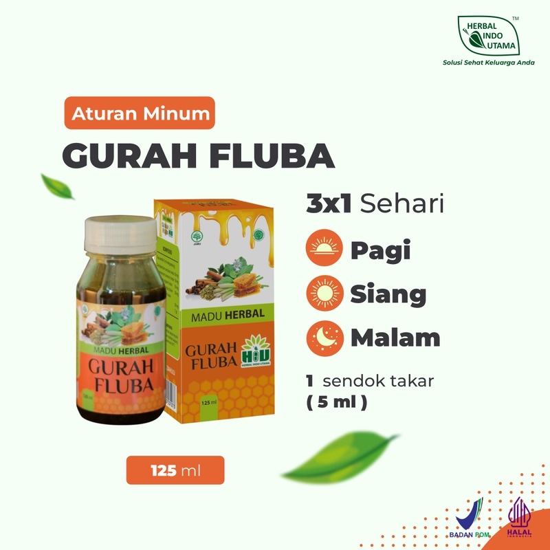 Product image Herbal Indo Utama - Madu Herbal Gurah Fluba Obat Flu dan Batuk Alami Atasi Atsma Bronkitis 125 ml 1 Botol 125 ml Madu Herbal