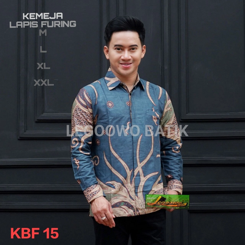 Product image legowo batik - Kemeja Batik Pria Lengan Panjang Lapis Furing KBF15 M Biru kombinasi