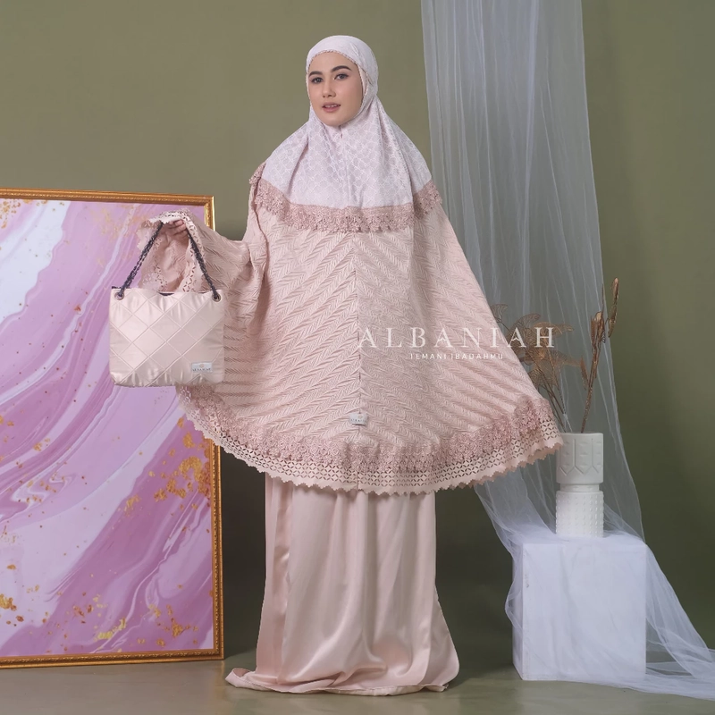 Product image Al Baniah - Mukena Dewasa Plisket Brukat Arumi Sutra Velvet Premium Jumbo Jumbo Khaki