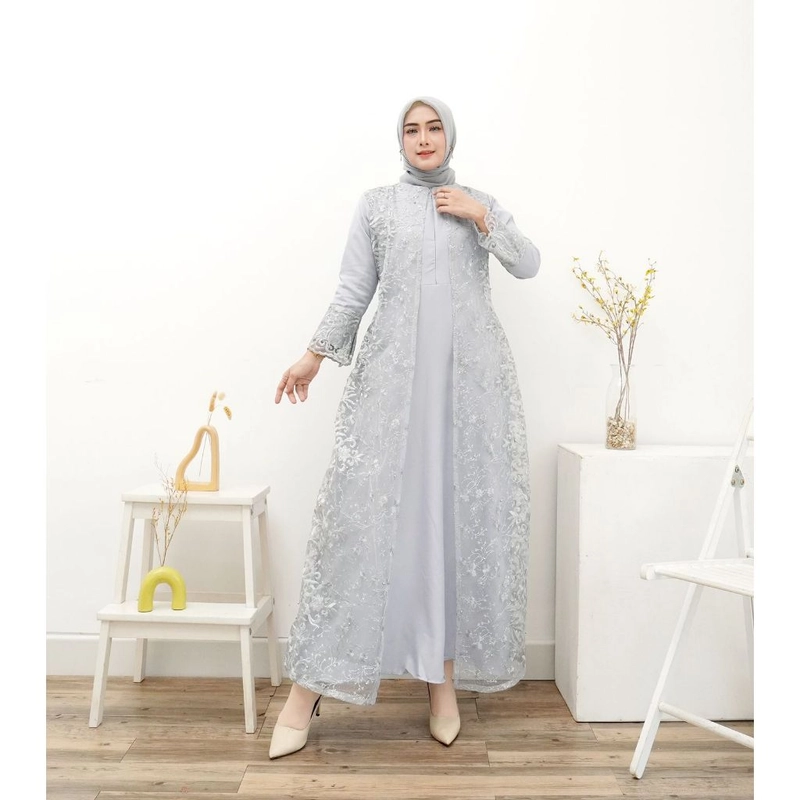 Product image ALG Style - Maxi Dress Brukat Bordir Mutiara Grey 24 pcs all size All Size Grey