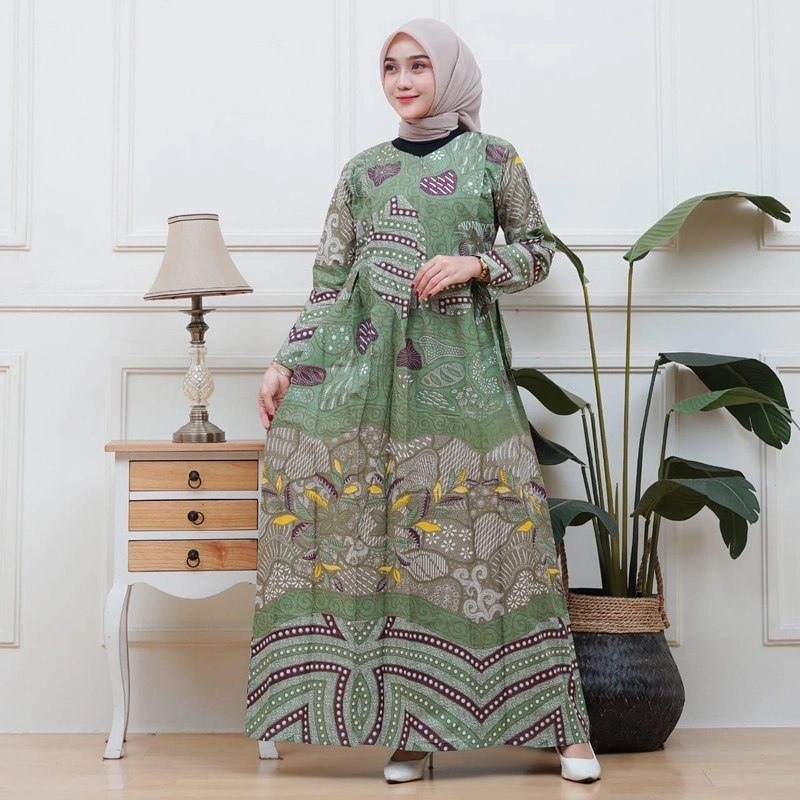 Product image Kois Batik - Gamis coupel kemeja standar dan jumbo bisa dipisah motif klodia sage GAMIS JUMBO Gamis klodia sage