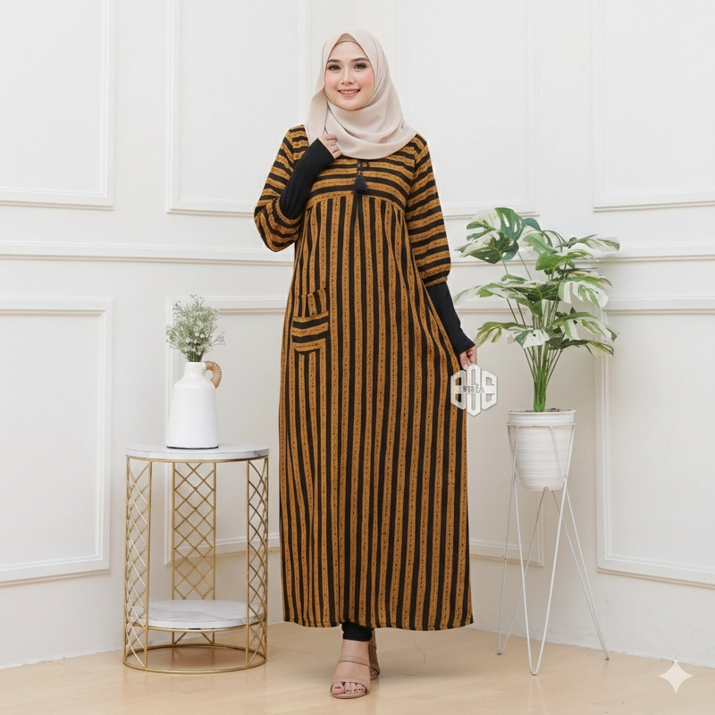 Product image Disya.id - Dress Gamis Wanita Bahan Rayon Resleting Depan Salur LD 120cm Kunyit