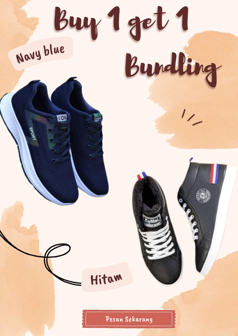 Product image Koekita - Paket Bundling Buy 1 Get 1 Sepatu Bot Pria Sneakers Casual Kunmai Sport & Sport Fs-06 43 Navy & Hitam