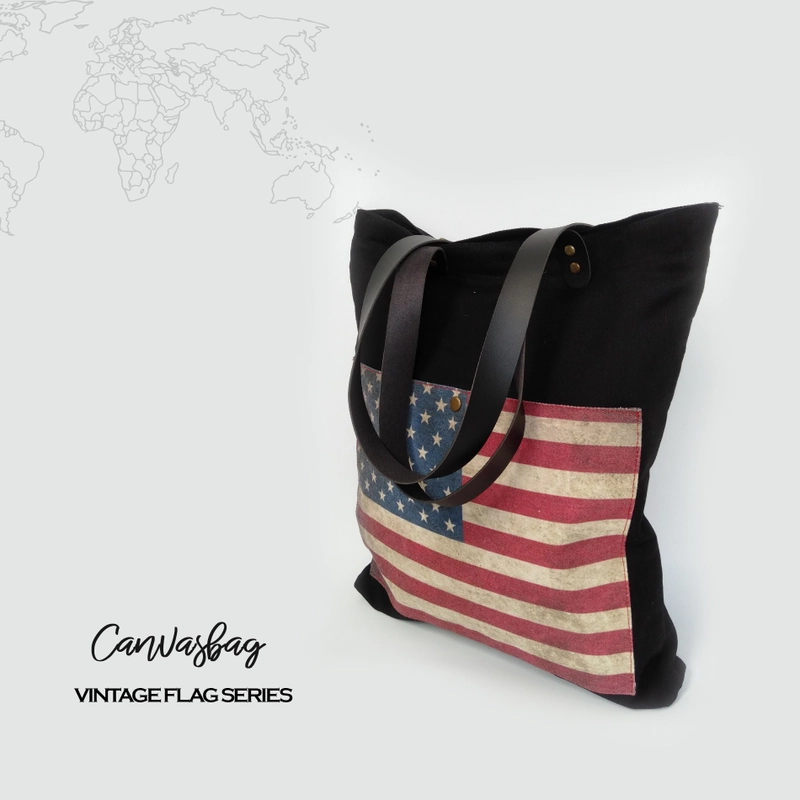 Product image Dewani - Dewani Totebag Canvas Hitam FLG-USA Tas Wanita Seri Bendera 40x36x5 hitam