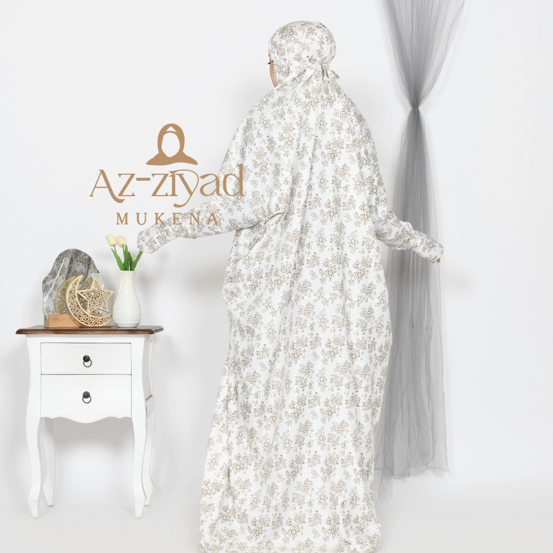 Product image Azziyad Mukena - Mukena Terusan Dewasa Katun Foil Mukenah Lajuran Jumbo Dewasa broken white