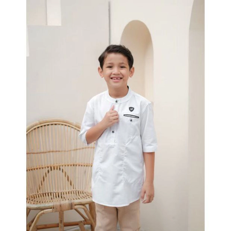 Product image Batik Mafaza - Baju Koko Coupel Muslim anak Dan Ayah Lengan 3per4 M Anak putih