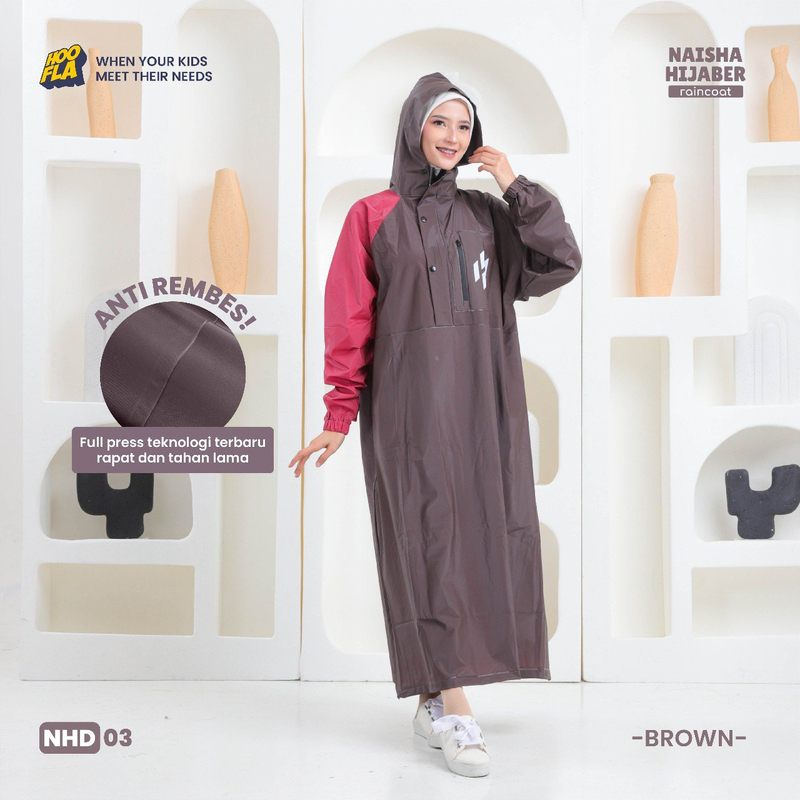 Jas Hujan Perempuan Dewasa Naisha Hijaber Raincoat Brown (03)