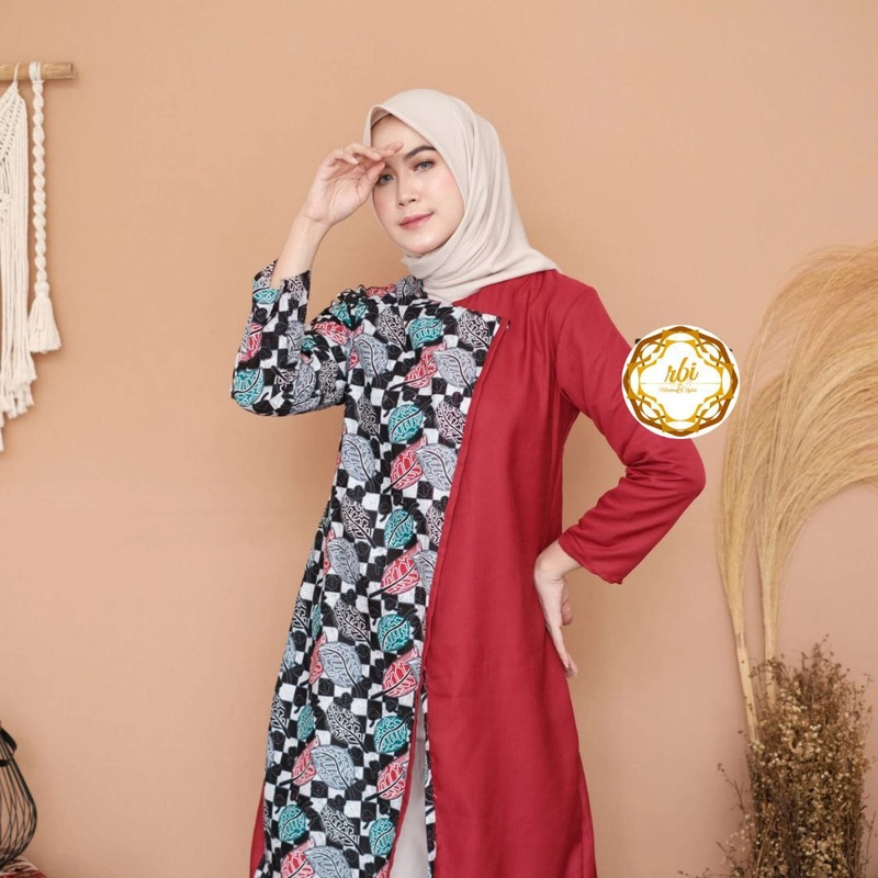 Product image Batik Dianara Tunik Best Seller Original Katun High Quality Kombinasi Balotelli XL Merah