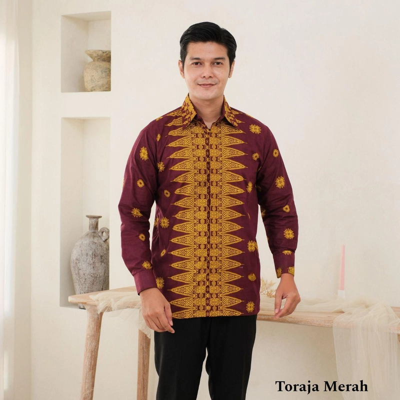Product image Batik Mafaza - New Toraja Merah Atasan Batik Modern Bisa dipisah kemeja dan tunik M Kemeja toraja merah