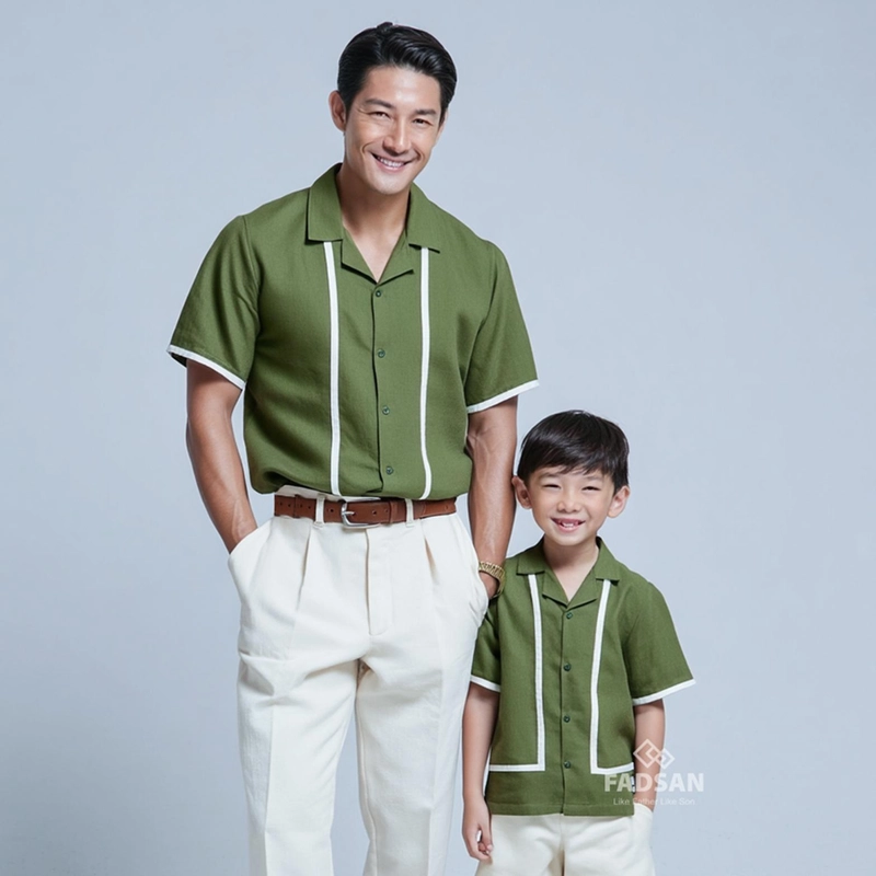 Product image FADSAN - Kemeja Semi Formal Ayah dan Anak Bahan Katun Organik Warna Army Green - Greece Series SIZE ANAK XS GREECE ARMY GREEN