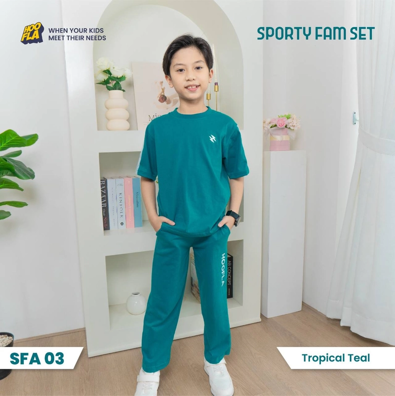 Product image Hoofla - Hoofla - Setelan Couple Keluarga Baju Olahraga Sporty Fam Set Tropical Teal M Anak Pendek