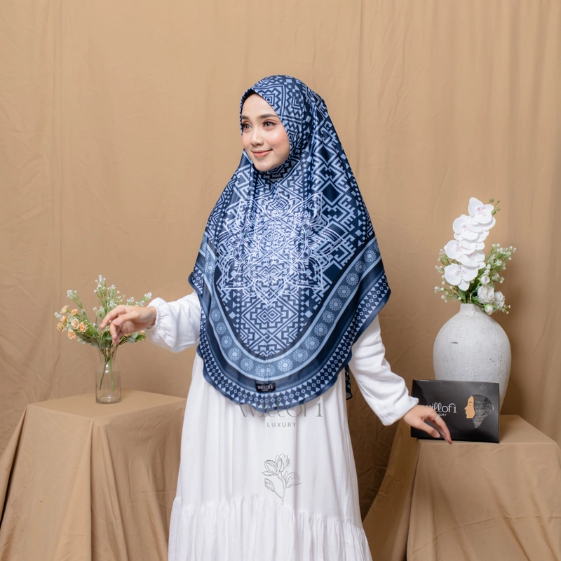Product image Sakura Baru X Willofi - Hijab Instan Sublim Motif Amarilis Non Pad Instan Syari Daily Bergo Standar Navy