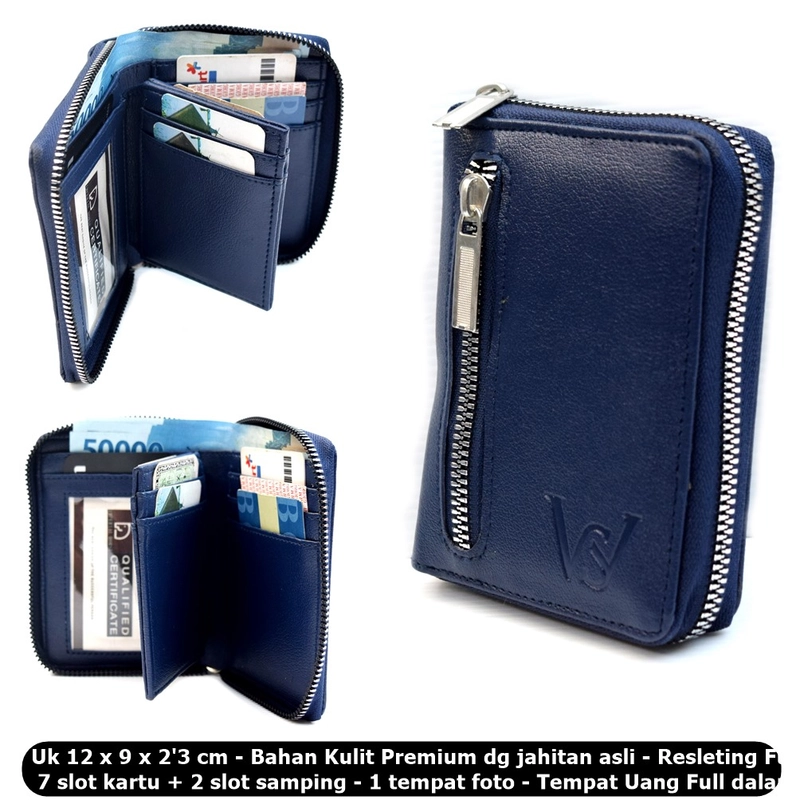 Product image Lanc Fashion - Dompet Leather Geme Stand Kartu Pria Resleting Silver WARNA NAVY