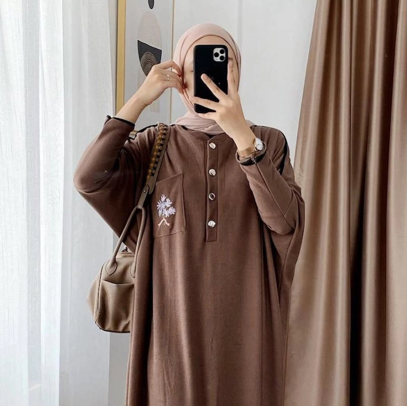 Product image Khisna collection - Ready new kaftan Batwing noora Busui friendly dan ada saku depan aksen bordir Allsize Coksu
