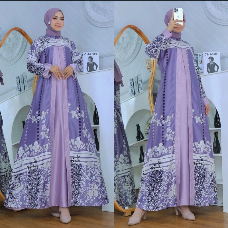 Product image Celin Fashion [TA] - M L XL XXL GAMIS FLORA MOTIF BUNGA M Ungu