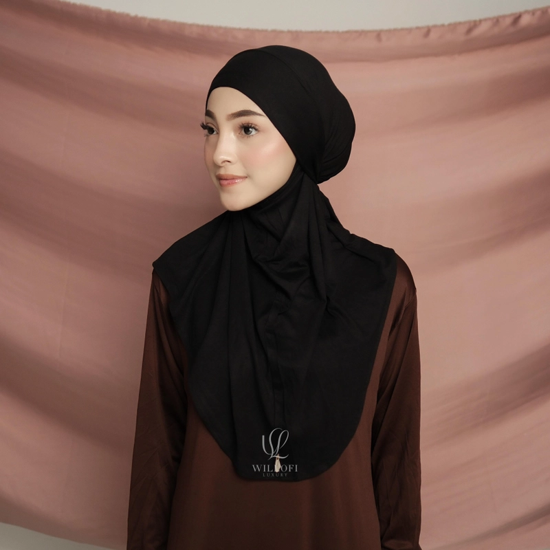 Product image Sakura Baru - Sakura Baru X Willofi - Hijab Bergo Viona Instan Tali Bandana Wanita Muslim Bahan Rayon Anti UV & An All Size Hitam