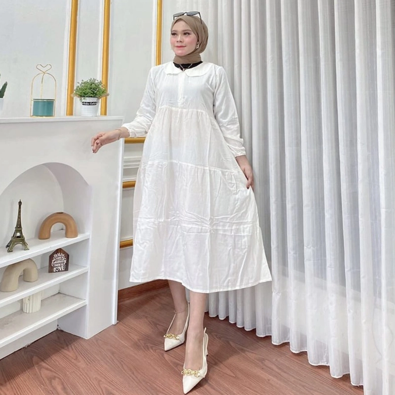 Product image Amha Collection - GAMIS MIDI DRESS CRINKLE WANITA DEWASA LD 108 WHITE