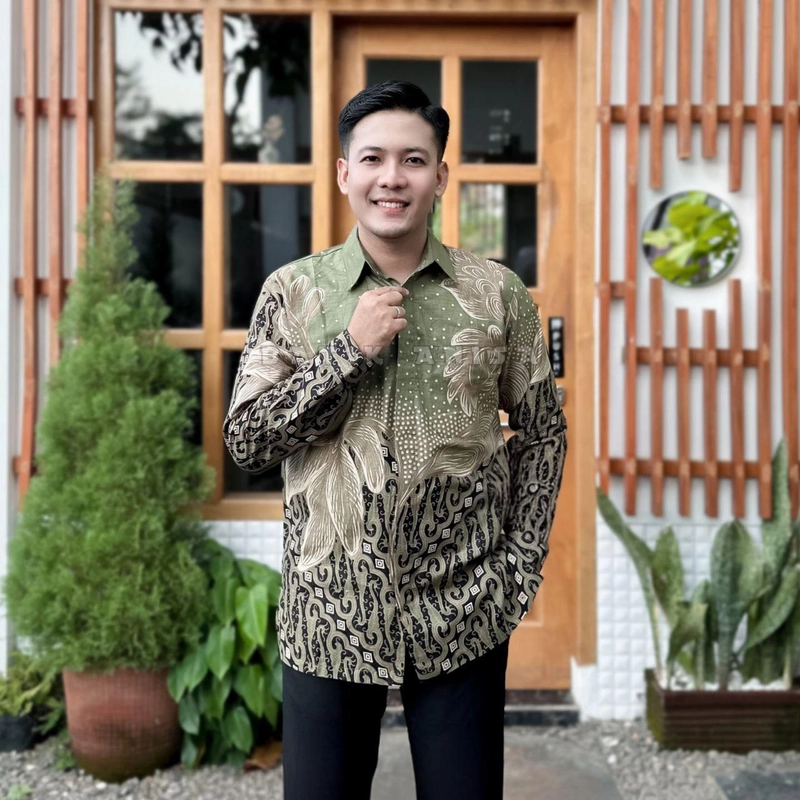 Product image Kois Batik - New Atasan Batik Pria Dan Wanita Kekinian Motif anggrek sage M Kemeja anggrek sage