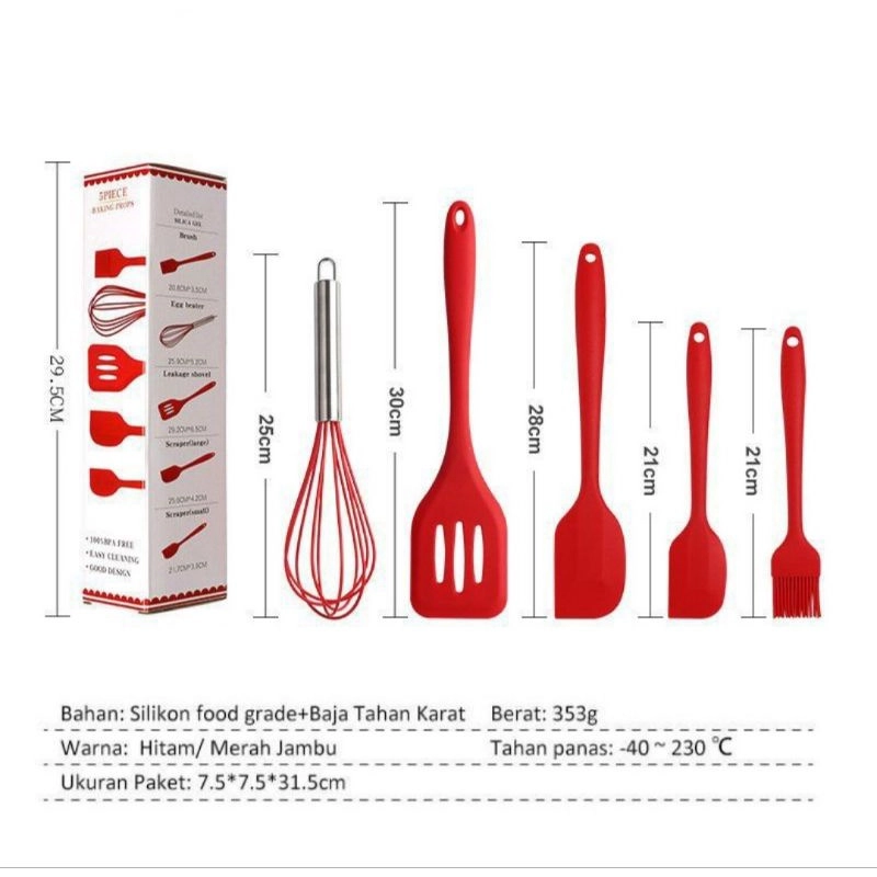 Product image Toko Mawar - Spatula Set Alat Masak 5 in 1 bahan Silikon 200 Gr Random