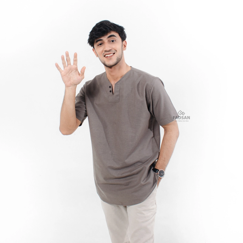 Product image FADSAN - Koko Ayah dan Anak Lengan Pendek Bahan Katun Linen Warna Grey - Mono Series SIZE ANAK XS MONO GREY