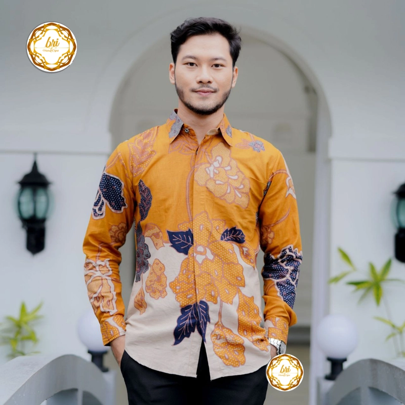 Product image Rambe Batik Indonesia - Couple Tunik Mawar Exclusive Kuning Mustard Kemeja Saja Size M Kuning Mustard
