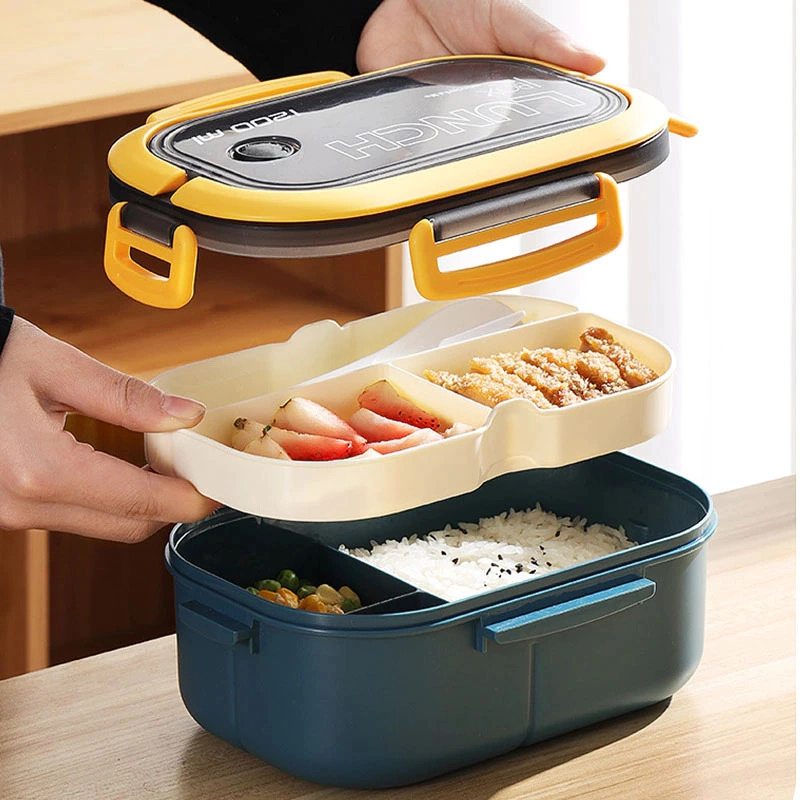 Product image RUMAH RAYA - (PO) Kotak Makan Bento Lunch Box Double Layer - HF225 1200 ml Blue/Yellow