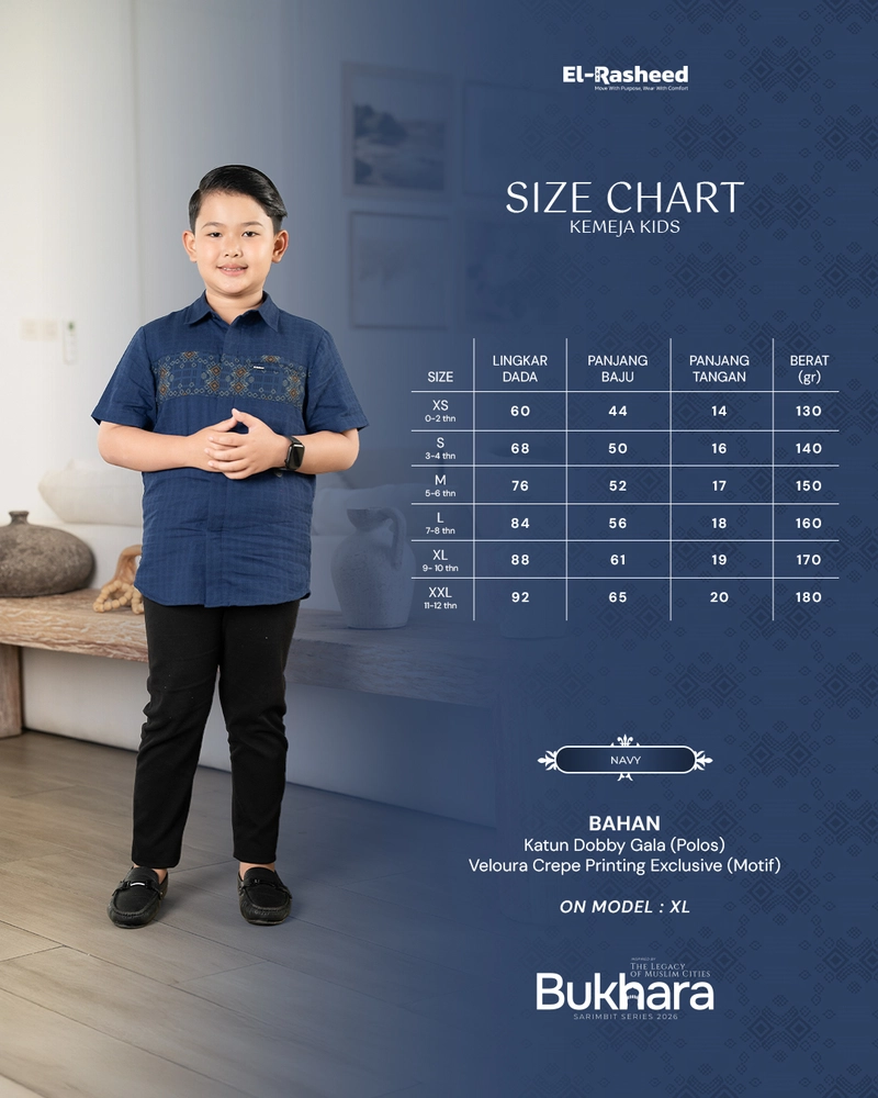 Product image Yasmeera Official - SARIMBIT 2026 BUKHARA SERIES WARNA NAVY XS KMJ ANAK L. PENDEK