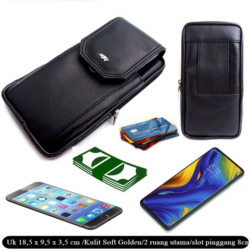 Product image Lanc Fashion - Dompet Resleting Kulit Emperor HP Kombinasi 2 Ruang Warna Hitam