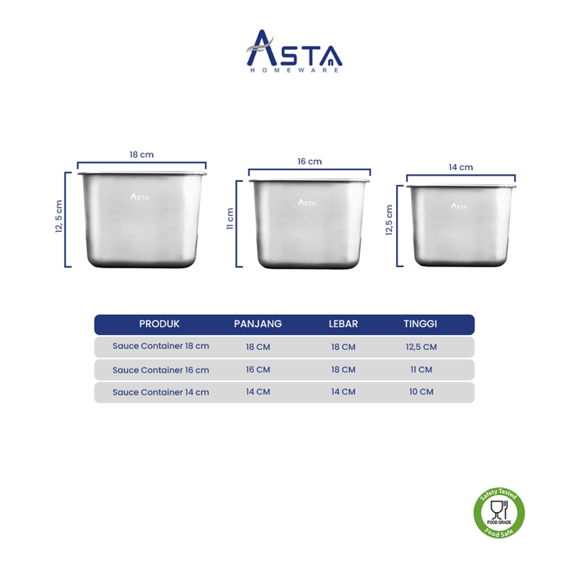 Product image Asta Homeware Official - Asta Wadah Container Tempat Penyimpanan Makanan Serbaguna Stainless Steel Size 14 cm