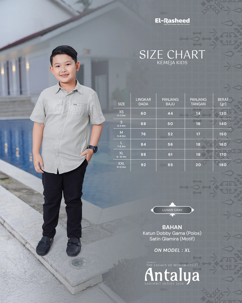 Product image Yasmeera Official - SARIMBIT 2026 ANTALYA SERIES WARNA LUNAR GRAY XS KMJ ANAK L. PENDEK