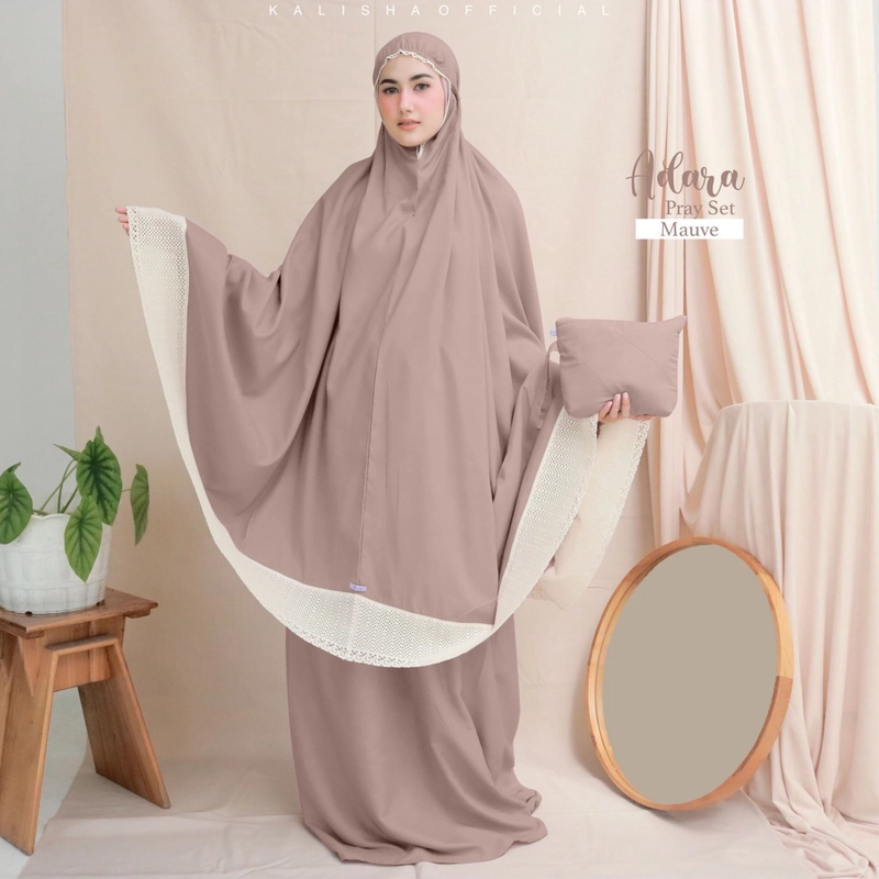 Kalisha official - Mukena adara katun polos renda bali jumbo Jumbo Mauve