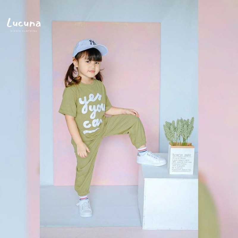 Product image Lucuna - Arra Setelan Kaos Anak Katun Unisex Cowok Cewek 1 Olive