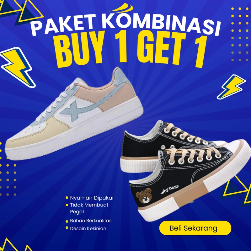 Product image Koekita - Paket Kombinasi Buy 1 Get 1 Sepatu Kets Sneakers Why Bear WB-02 & BY-05 41 SALEM & HITAM