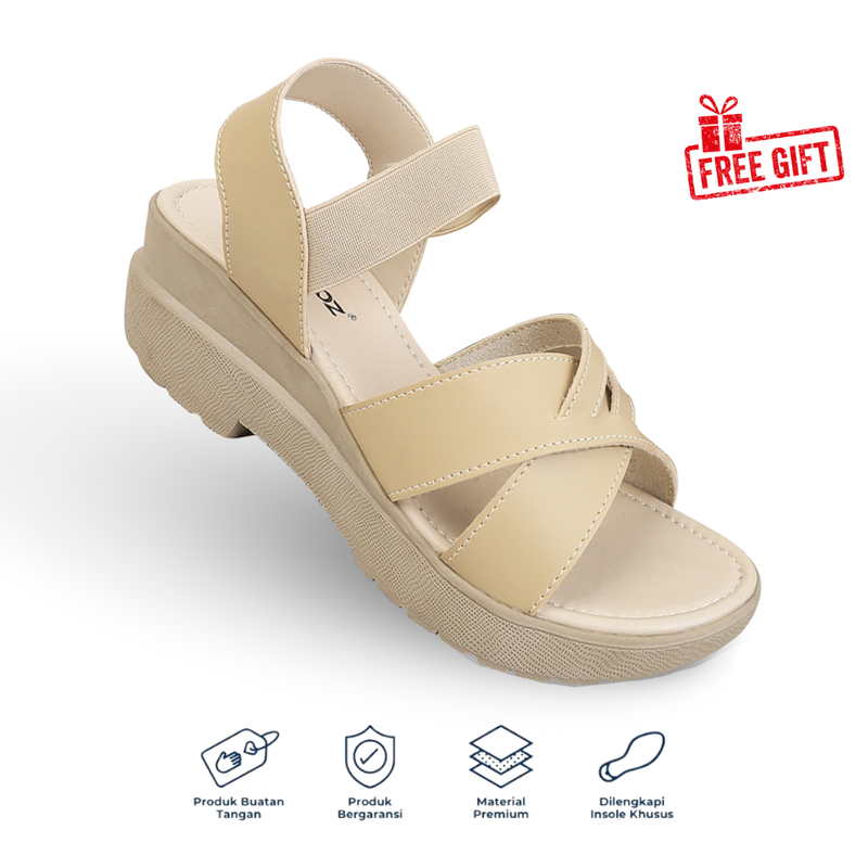 Product image Catenzo Official - Raindoz - Sandal Wedges Casual Wanita Cream RNN 088 36 Cream