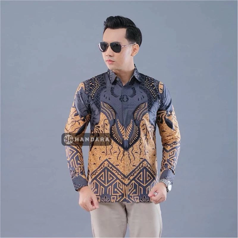 Product image Batik Alfin - Kemejan batik pria dewasa motif Handara kuning modern terbaru keren banget L Kemejan Handara kuning