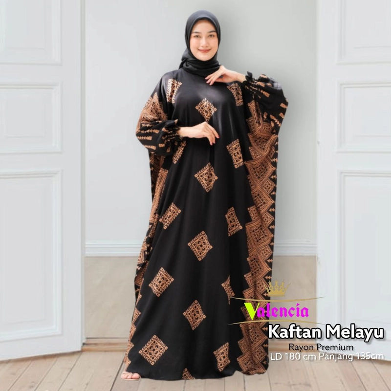 Product image Valencia - Melayu Kaftan Wanita Rayon Batik Premium Gamis Jumbo Kekinian Dress Bigsize LD 180 cm All Size Kaftan Melayu Hitam