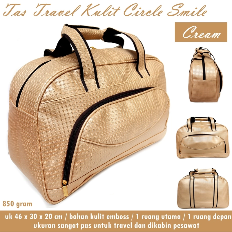 Product image Lanc Fashion - Tas Travel Besar Kulit Smile Circle Leather Simpel Big WARNA CREAM