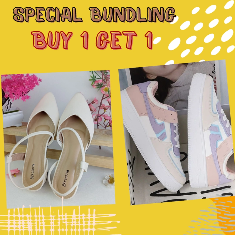Product image Koekita - Paket Bundling Buy 1 Get 1 Sandal Selop Wanita Felysa & Sepatu Elvira 36 CREAM & UNGU
