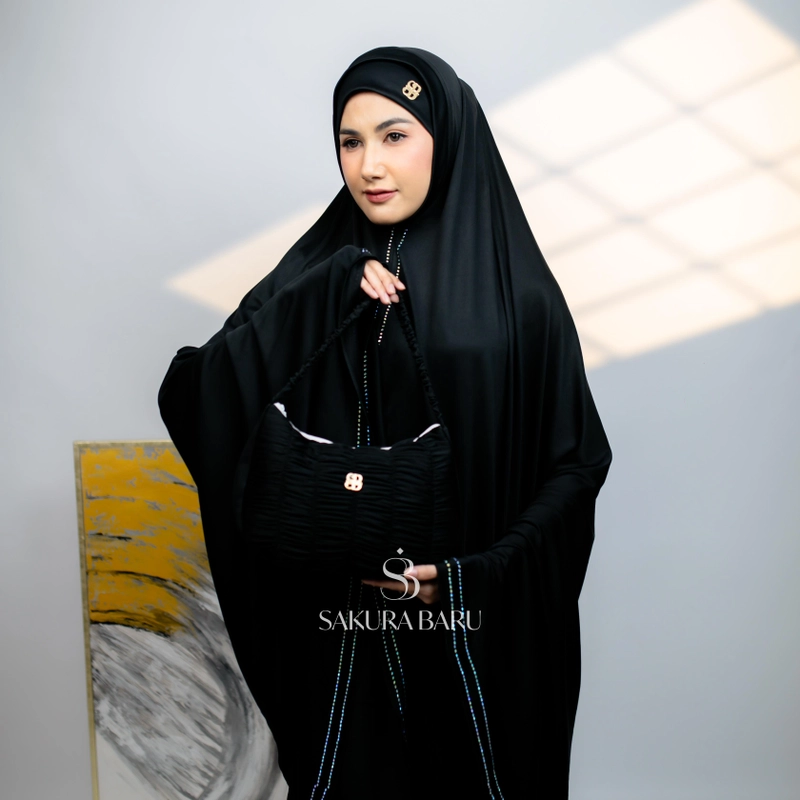 Product image [New Launching] Sakura Baru - Mukena Savana Payet Menutup Dagu Mukena Jersey Premium Dewasa Wanita J All Size Hitam