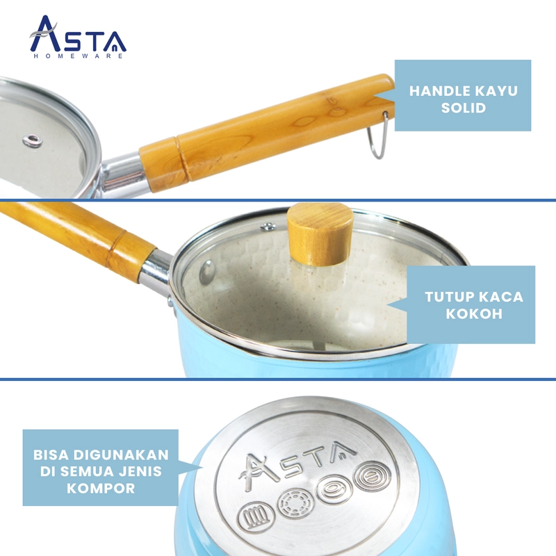 Product image Asta Panci Mpasi Bayi Sauce Pan Anti Lengket Tutup Kaca Ambrosia 16 cm Warna Biru