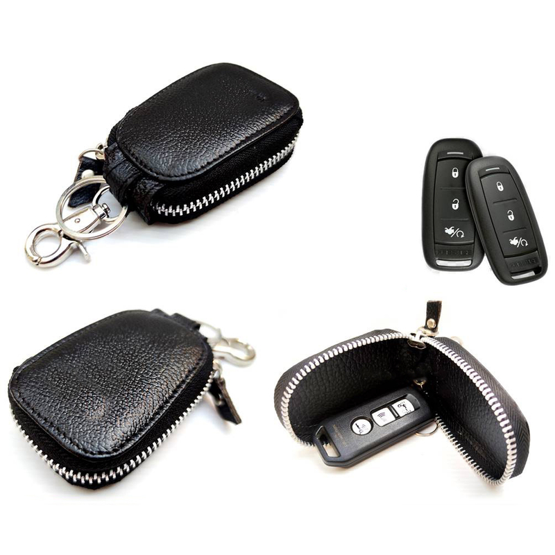 Product image Lanc Fashion - Gantungan kunci dompet resleting Kulit Asli Oval Curve WARNA HITAM
